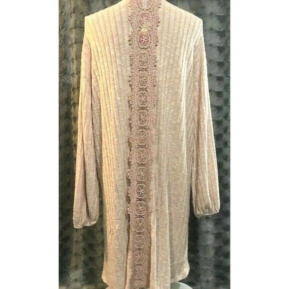 Sweater Cardigan Xhilaration Size XXL Women's Blush Long Sleeve Lace Trim Knit - Picture 3 of 5
